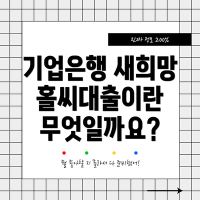 기업은행 새희망홀씨대출이란 무엇일까요?