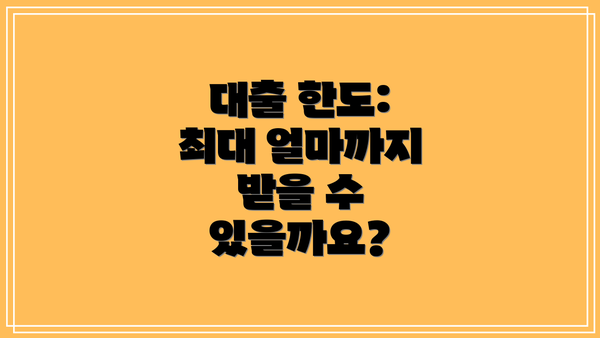 대출 한도: 최대 얼마까지 받을 수 있을까요?