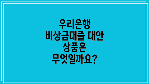 우리은행 비상금대출 대안 상품은 무엇일까요?
