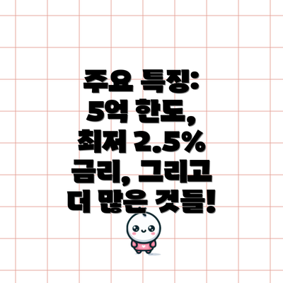 주요 특징: 5억 한도, 최저 2.5% 금리, 그리고 더 많은 것들!