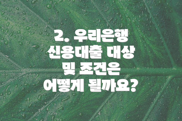 2. 우리은행 신용대출 대상 및 조건은 어떻게 될까요?