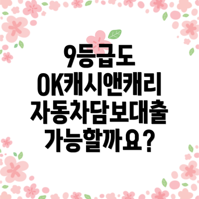 9등급도 OK캐시앤캐리 자동차담보대출 가능할까요?