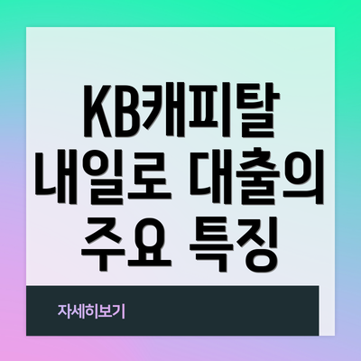 KB캐피탈 내일로 대출의 주요 특징