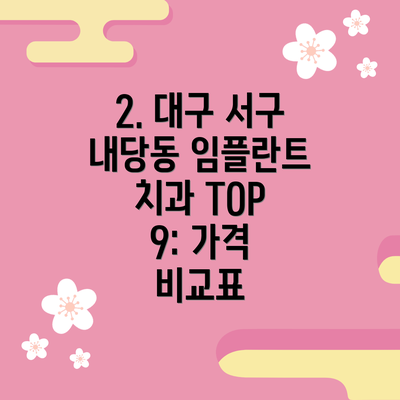 2. 대구 서구 내당동 임플란트 치과 TOP 9: 가격 비교표