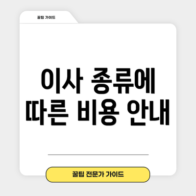 이사 종류에 따른 비용 안내